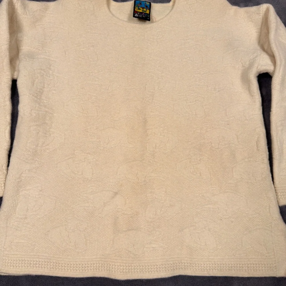 Vintage Emaroo Australia Sweater Pure New Wool 3D Textured Animal Knit Ivory M